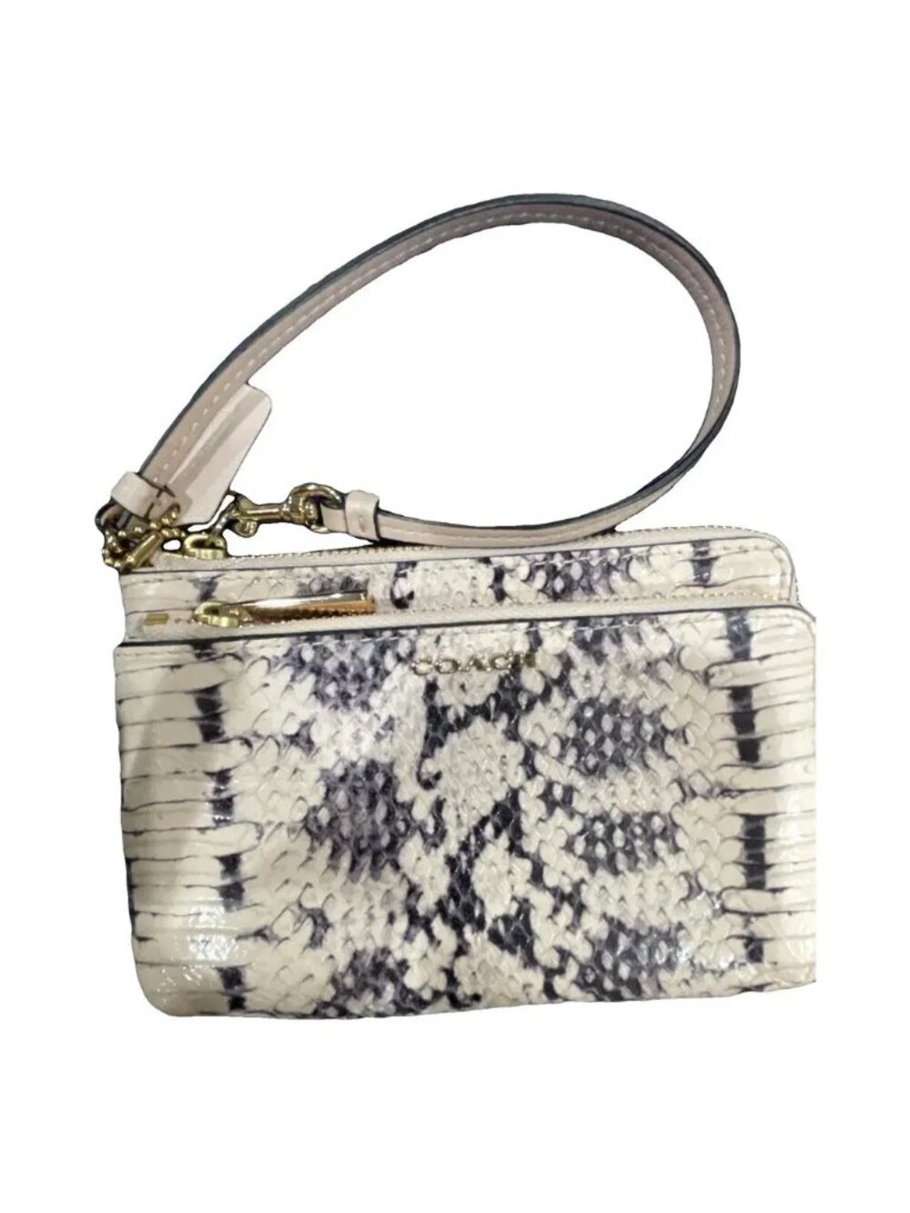 Coach Madison Python Embossed Double Zip Wristlet Dual Compartment